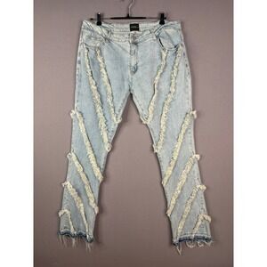 Cooper 9 Jeans Mens 36 Blue Distressed Fringe Diagonal Streetwear Denim